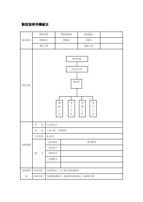 质检部经理及质检员岗位工作说明书