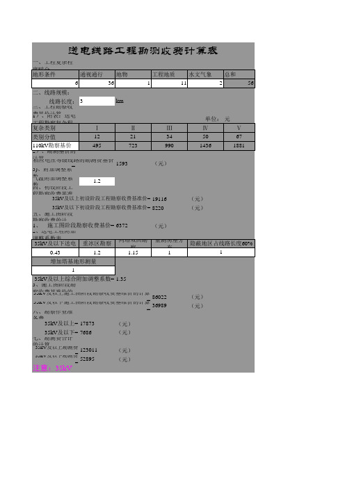 输变电工程勘测设计费计算表单