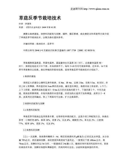 草菇反季节栽培技术