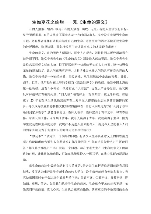 生如夏花之绚烂——观《生命的意义》