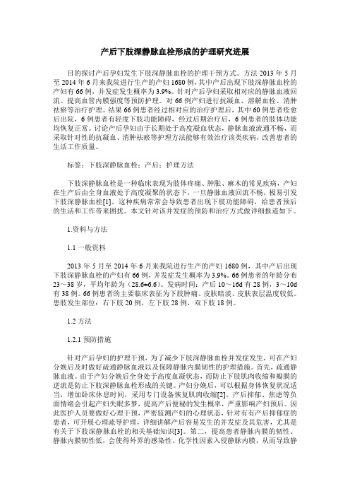 产后下肢深静脉血栓形成的护理研究进展