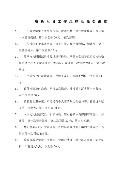 质检人员工作纪律及处罚规定