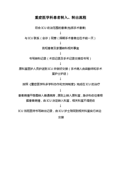 重症医学科患者转入、转出流程