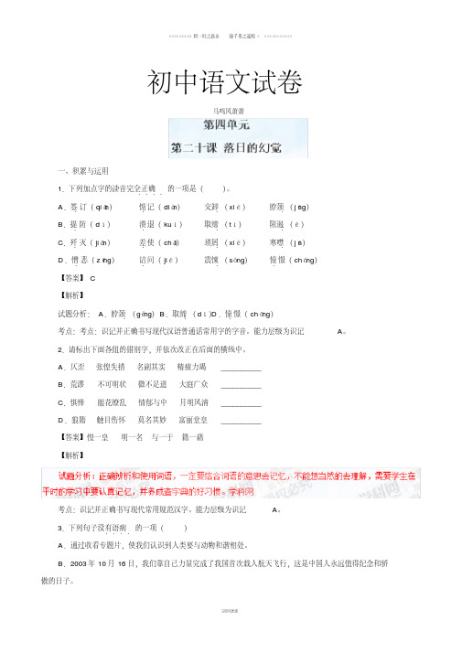 人教版八年级上册语文专题20落日的幻觉(练)