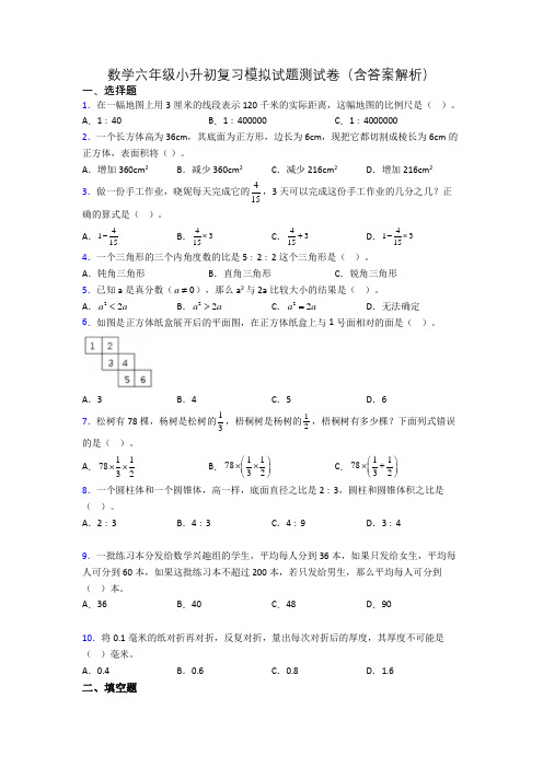 数学六年级小升初复习模拟试题测试卷(含答案解析)