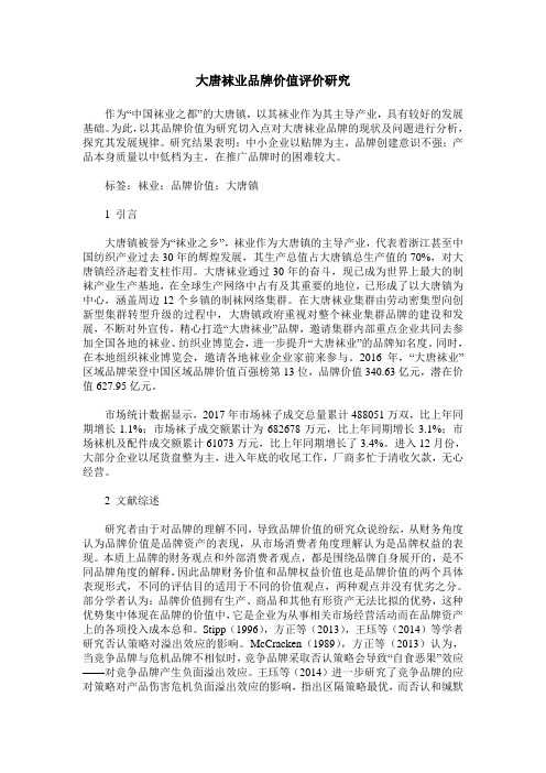 大唐袜业品牌价值评价研究