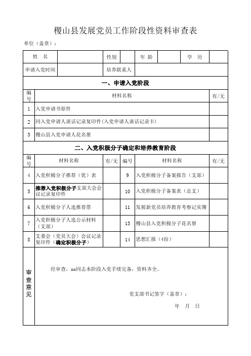 第一、二阶段审查表