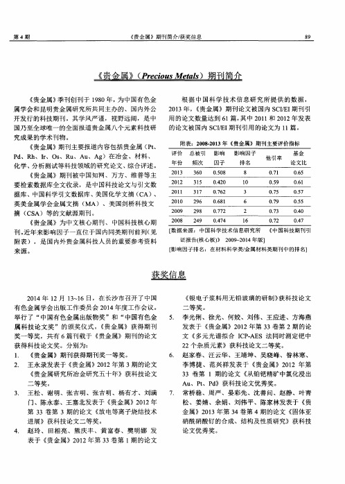 《贵金属》(Precious Metals)期刊简介