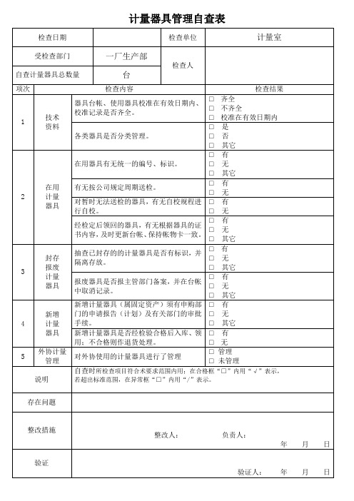 计量器具管理自查表
