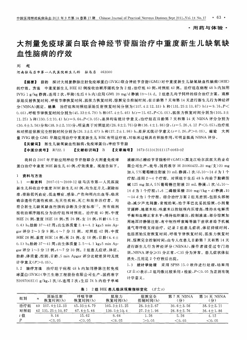 大剂量免疫球蛋白联合神经节苷脂治疗中重度新生儿缺氧缺血性脑病的疗效