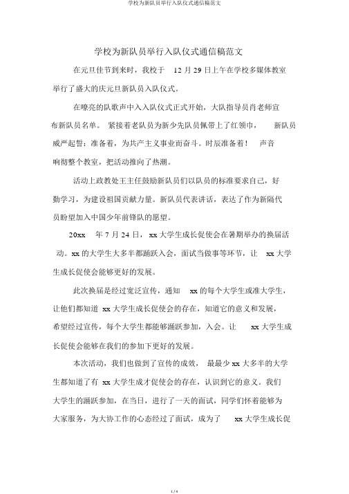 学校为新队员举行入队仪式通讯稿范文