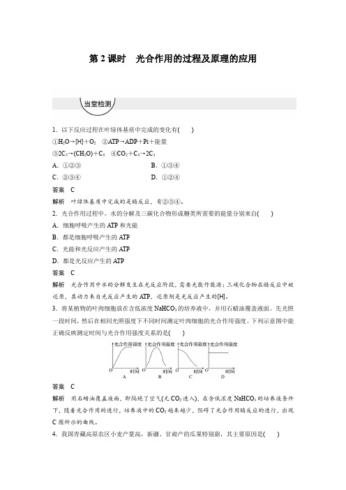 人教版必修1 光合作用的过程及原理的应用 作业