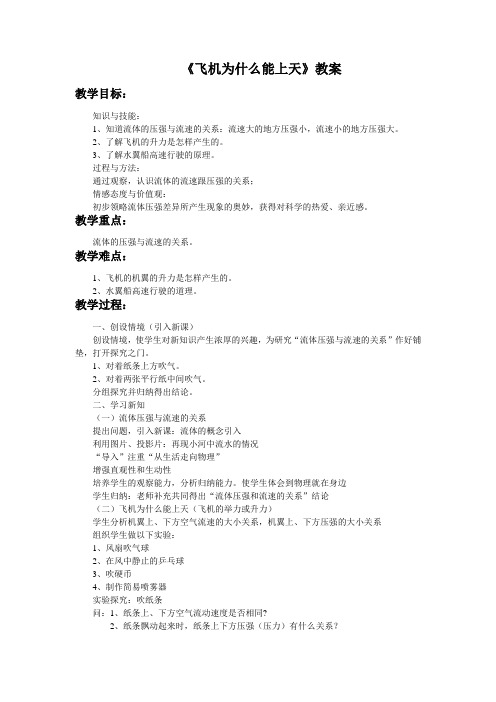 【北师大版】物理《飞机为什么能上天》教案3