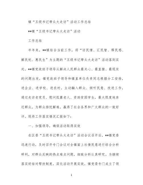 镇“五级书记带头大走访”活动工作总结