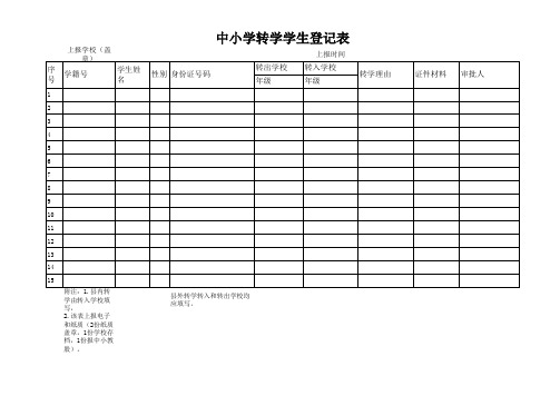 中小学转学学生登记表