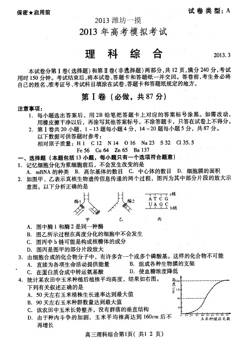 2013.3潍坊一模)新人教版理综