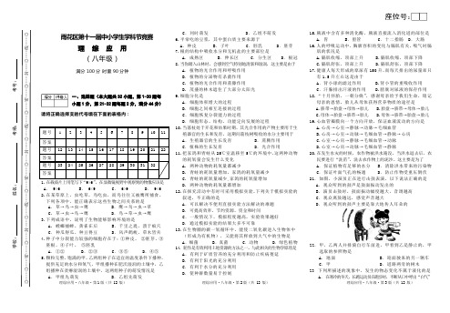 2012年学科竞赛八年级理综试卷