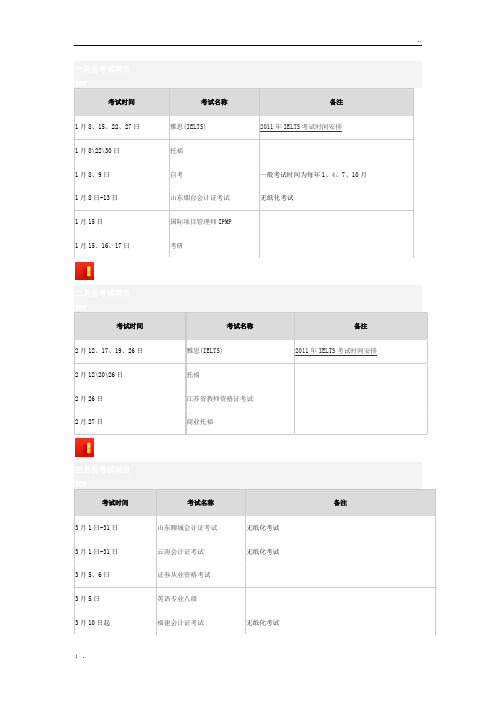 2011年社会考试日历