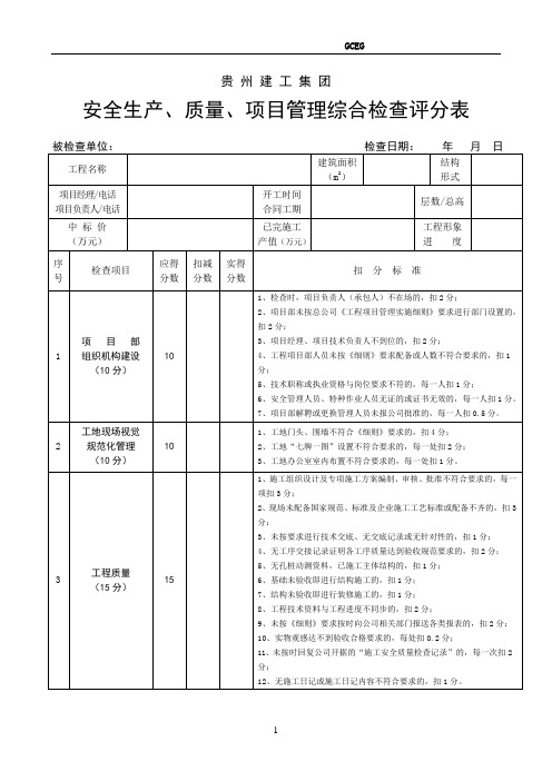 工程安全质量项目管理综合检查评分表(0903修改)