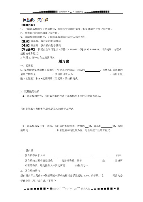 广东省惠州市惠阳一中实验学校高二化学《氨基酸、蛋白质》学案 人教版