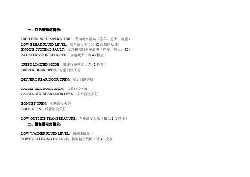 福克斯报警信息中英文对照表