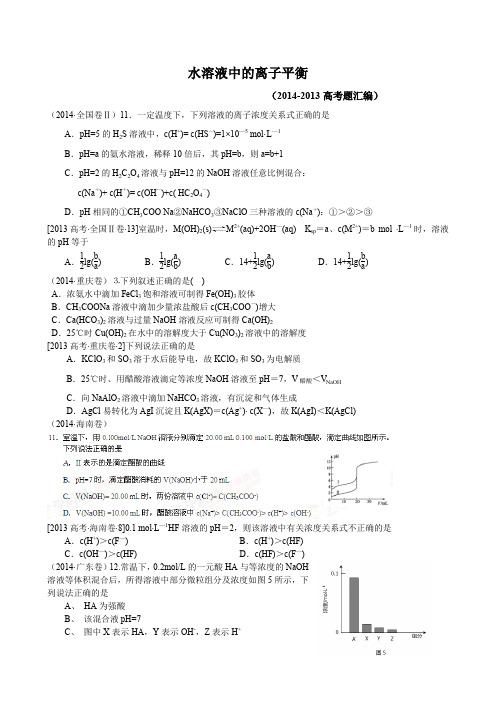 水溶液中的电离平衡高考题汇总