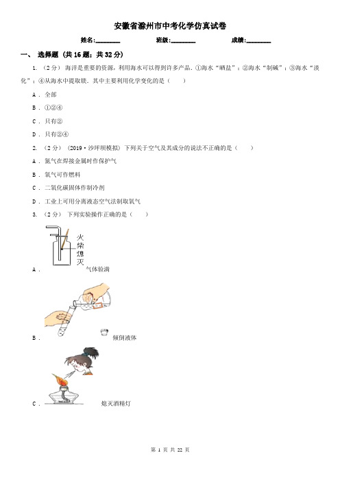 安徽省滁州市中考化学仿真试卷