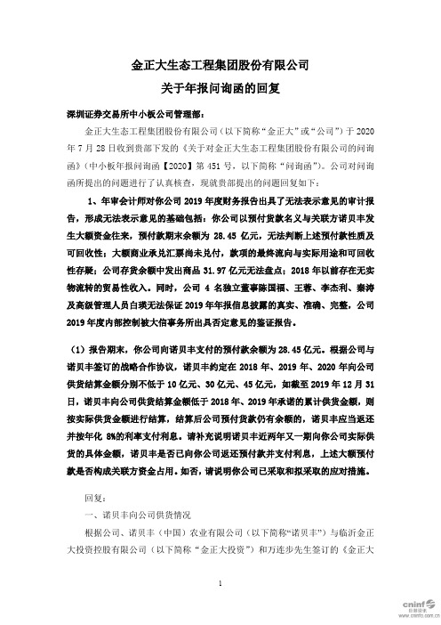 ST金正：关于年报问询函的回复