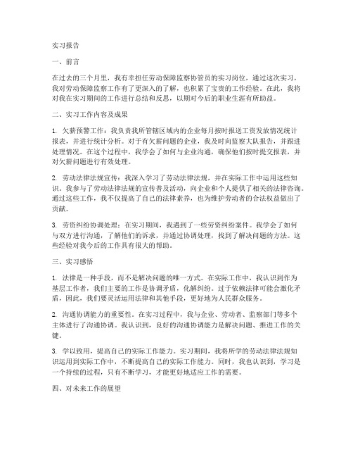 保障监察协管员实习报告