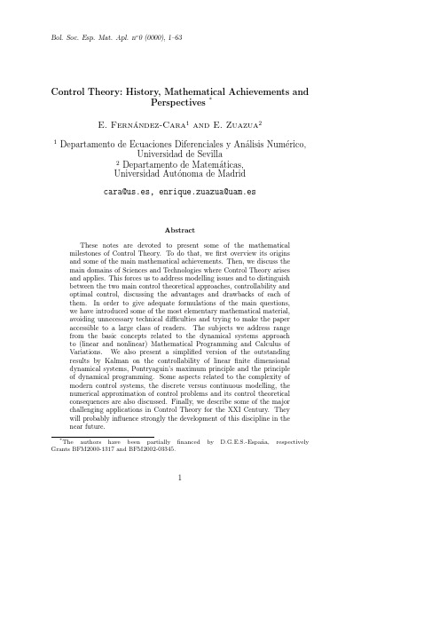 Control Theory-- History, Mathematical Achievements and Perspectives