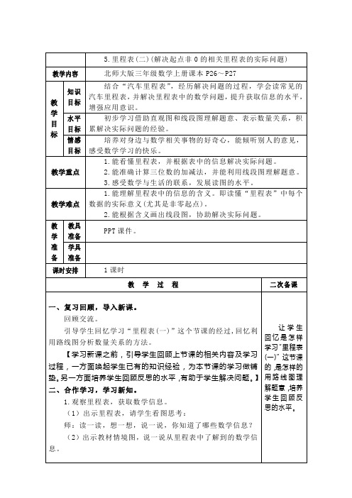 北师大2011版数学三年级上《三 加与减 里程表(二)》教学设计_0