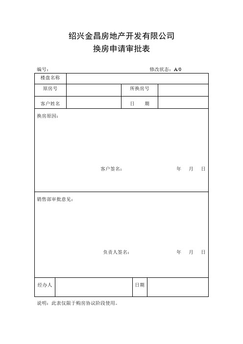 换房、更名、退房表式