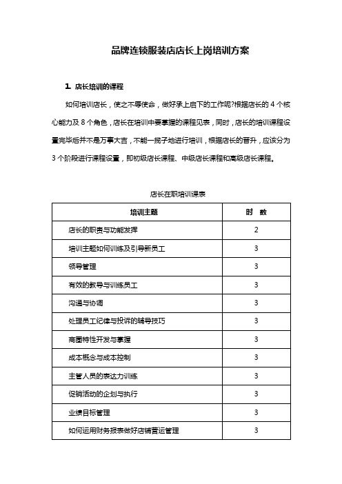 品牌连锁服装店店长上岗培训方案