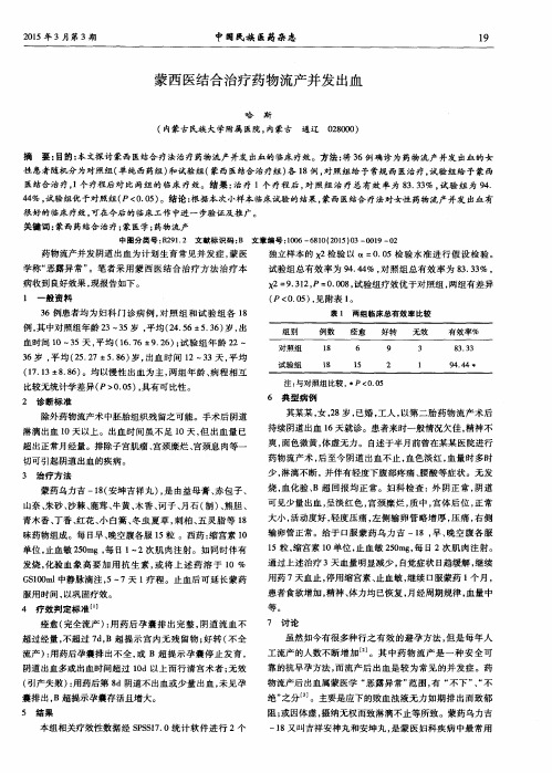 蒙西医结合治疗药物流产并发出血