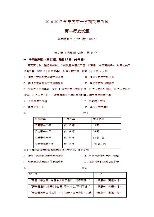 山东省济南2016-2017学年高二下学期期末考试历史试题-含答案