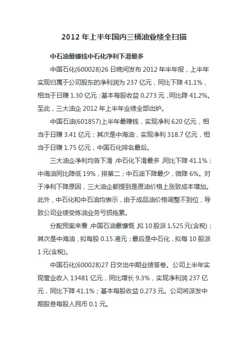 2012年上半年国内三桶油业绩全扫描