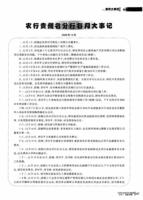 农行贵州省分行每月大事记