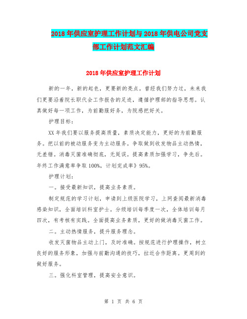 2018年供应室护理工作计划与2018年供电公司党支部工作计划范文汇编