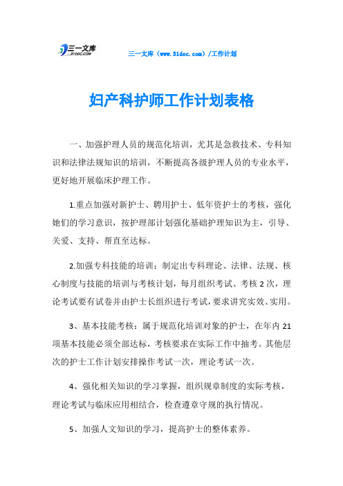 妇产科护师工作计划表格