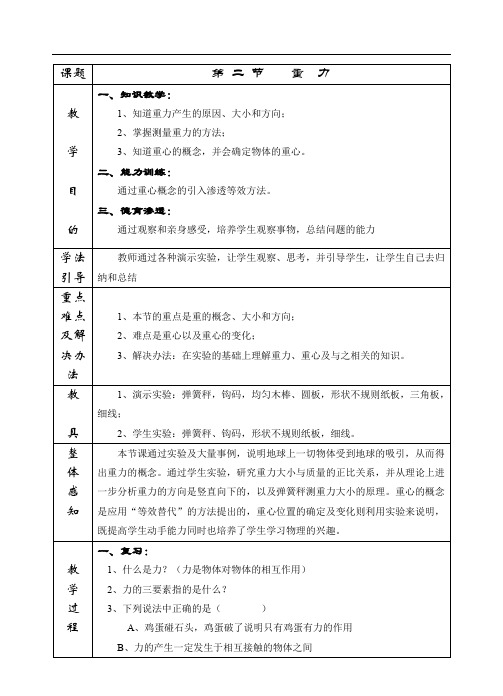 高一物理最新教案-高中物理第一册第一章第二节重力 精品