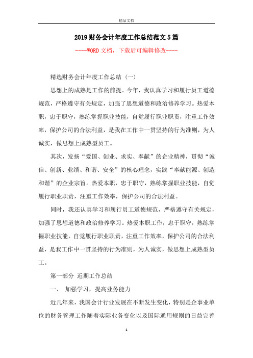 2019财务会计年度工作总结范文5篇