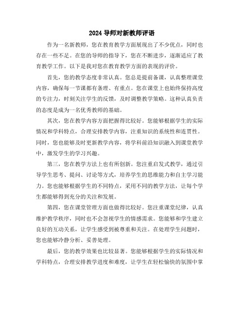 2024导师对新教师评语