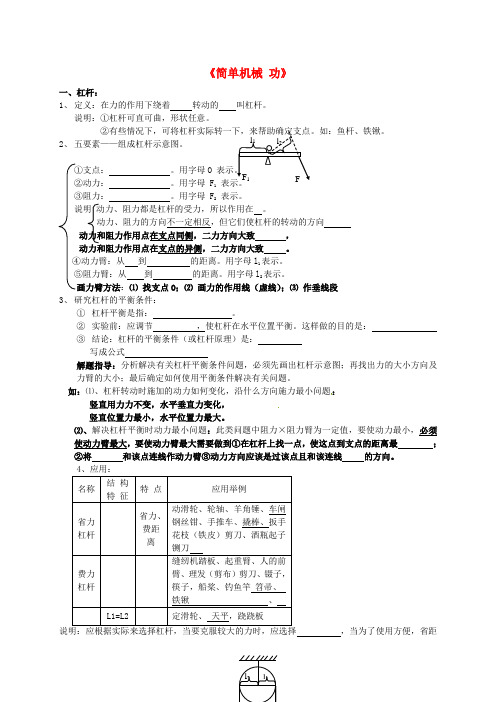 中考物理专题 简单机械 功复习提纲
