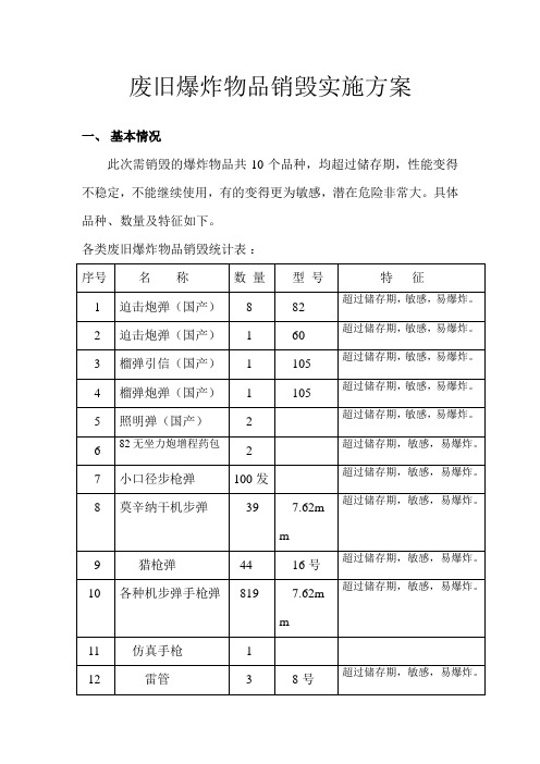 废旧爆炸物品销毁实施方案