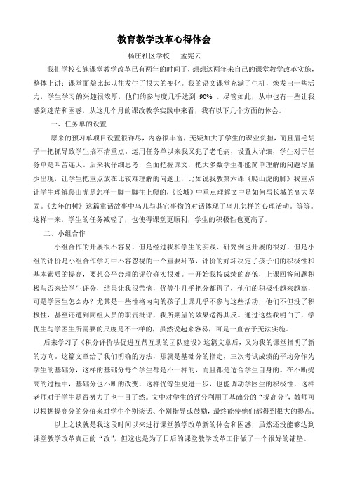 孟宪云教育教学改革心得体会