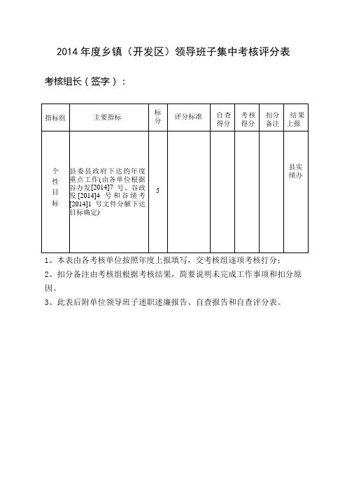 度全县综合考核工作评分表、测评票(式样)