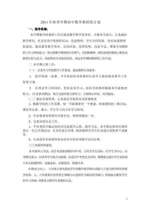 2014年春初中数学教研组计划