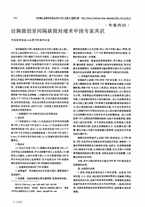 2011经胸微创室间隔缺损封堵术中国专家共识