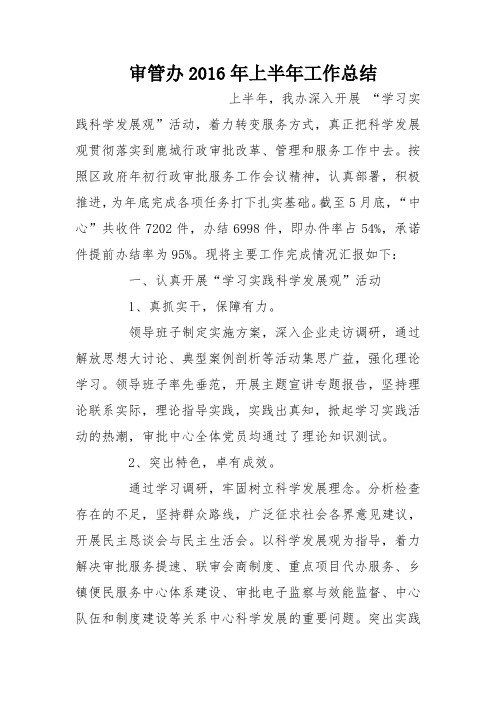 审管办2016年上半年工作总结