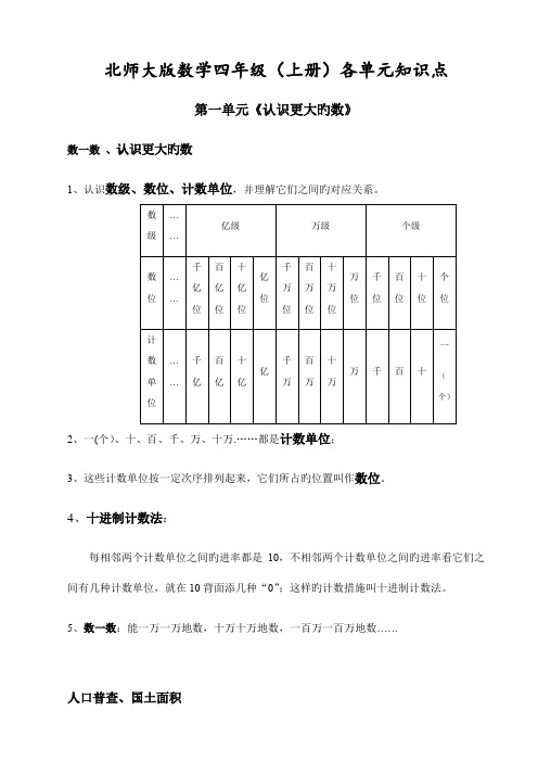 2023年最新北师大版四年级上册知识点总结及配套练习